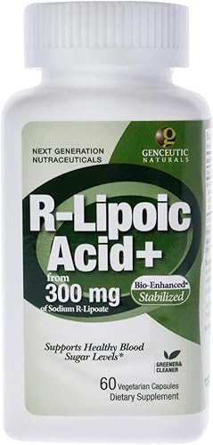 Miniatura 2 de Genceutic Naturals R-lipoic Acid Suplemento dietético vegetariano sin gluten sin OMG ideal para glucosa insulina nivel sanguíneo mantener - 300 mg