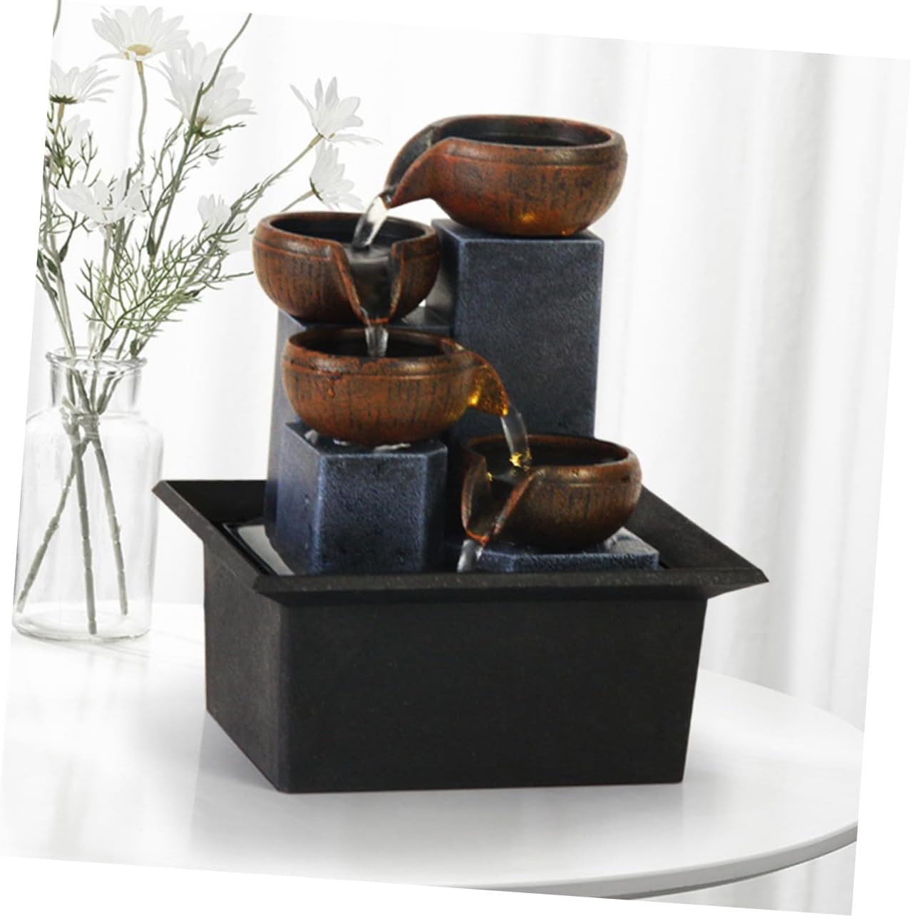 Alipis Tabletop Water Fountain Natural River Rocks Soothing Desktop Adornment for Office and Living Room Tranquil Flowing Water Feature for Meditation and Relaxation