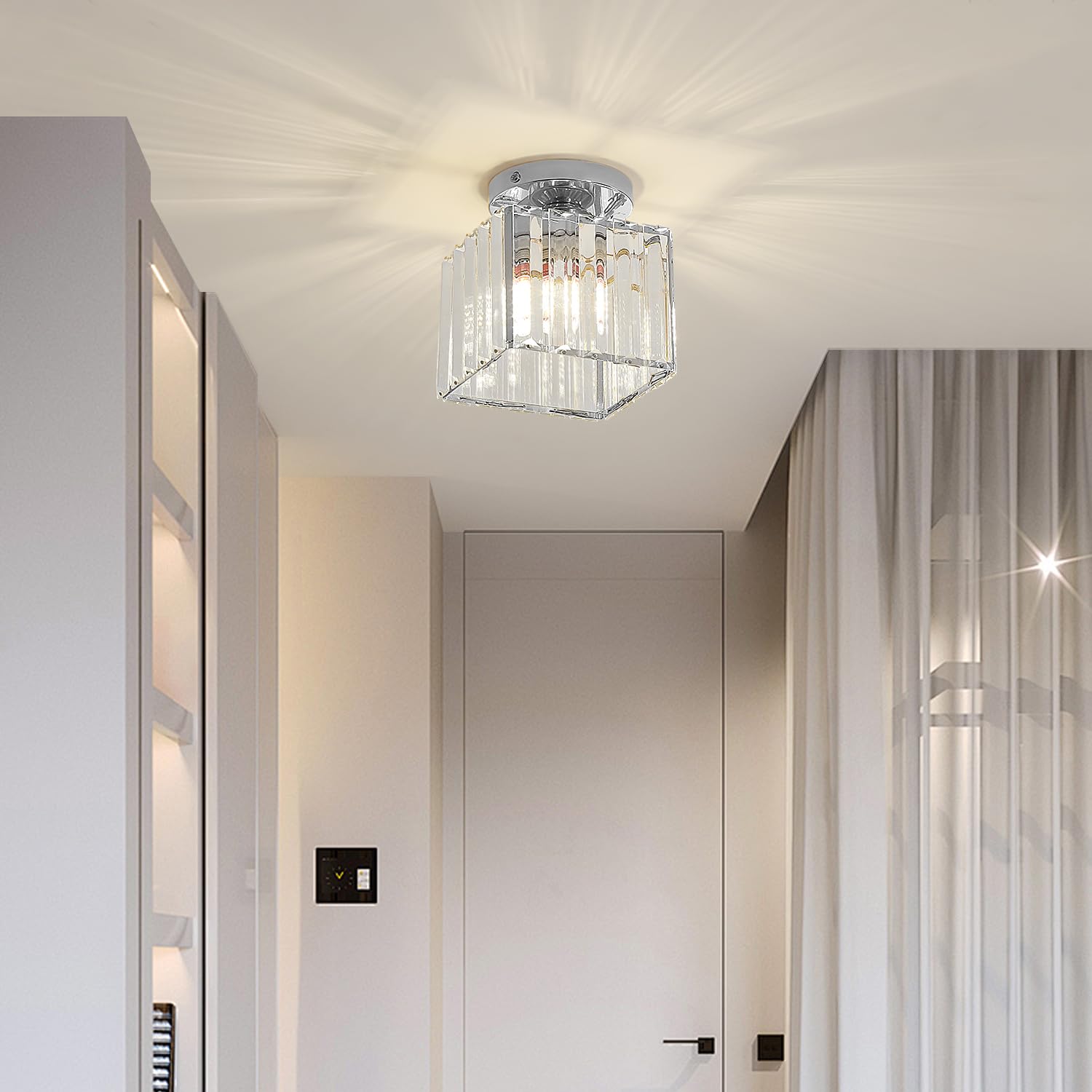 Lampada da Soffitto di Cristallo Moderna,E27 Mini Lampada da Soffitto in Cristallo Quadrato Argento, per Corridoio, Soggiorno, Camera da Letto, Cucina, Ingresso Lampada (Argento)