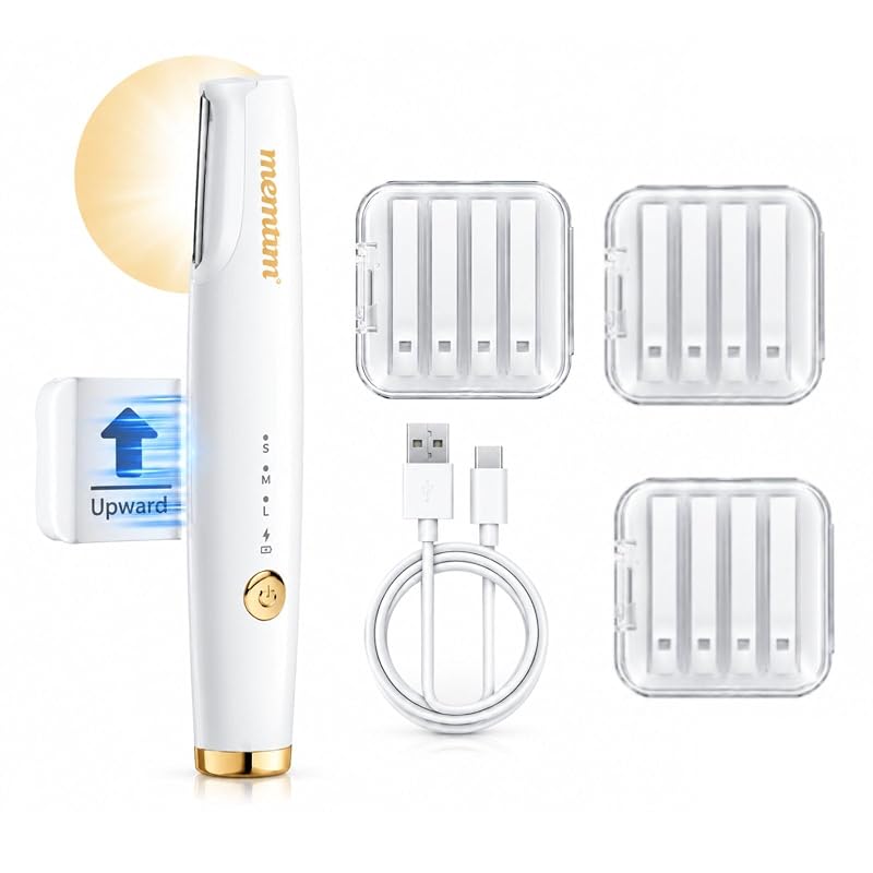 Aparelho elétrico para remoção de pelos faciais MEMTIM com luz LED e 4 lâminas de reposição