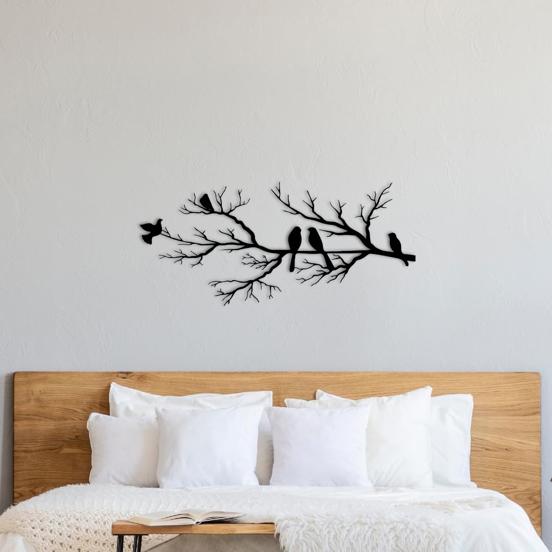 Decortie Black Birds On Branch Silhouette Metal Wall Decor 75X37 - Metal