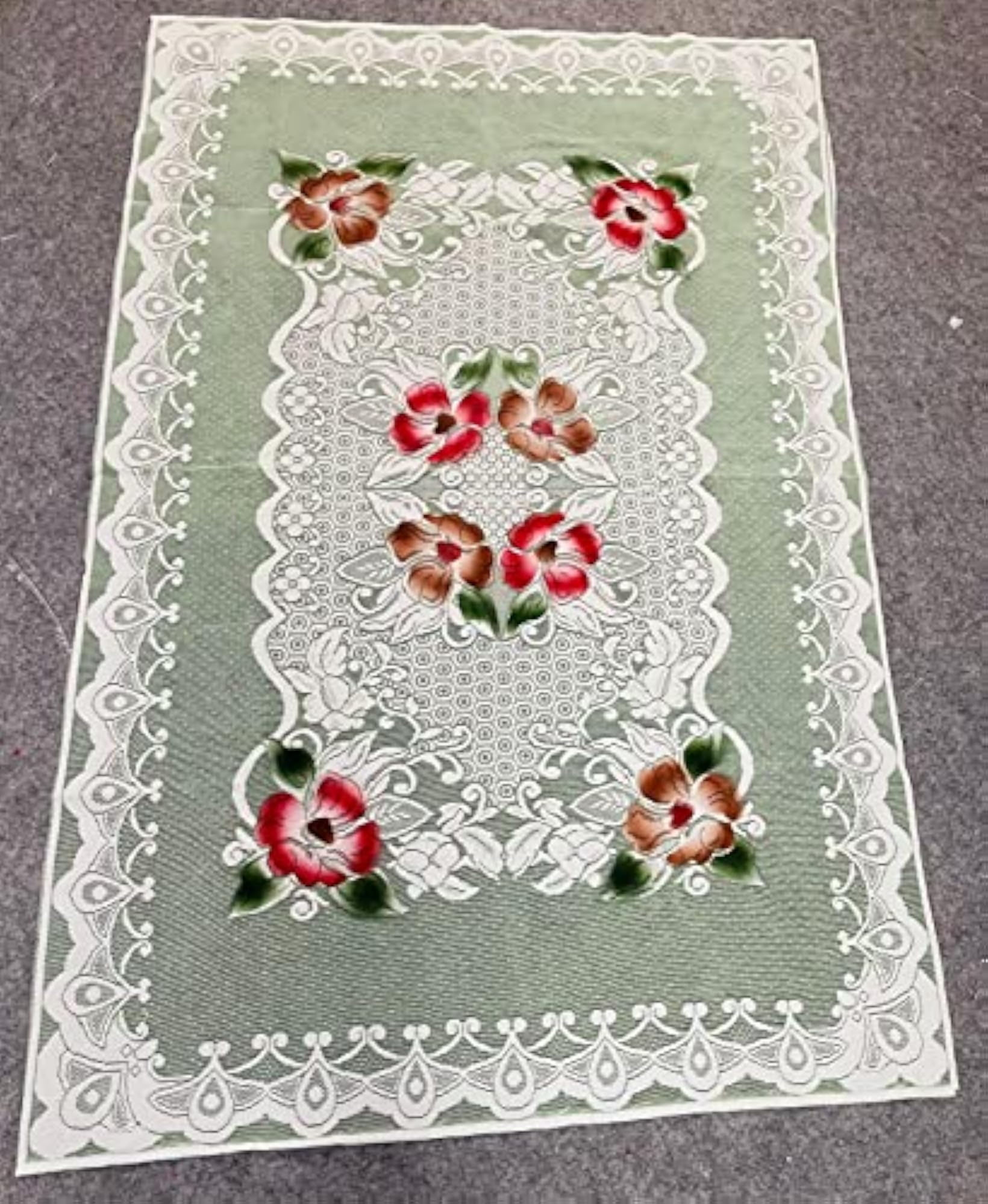 Fabric Net Cloth Designer Rectangular Dining Table Cover, 4 Seater, Green