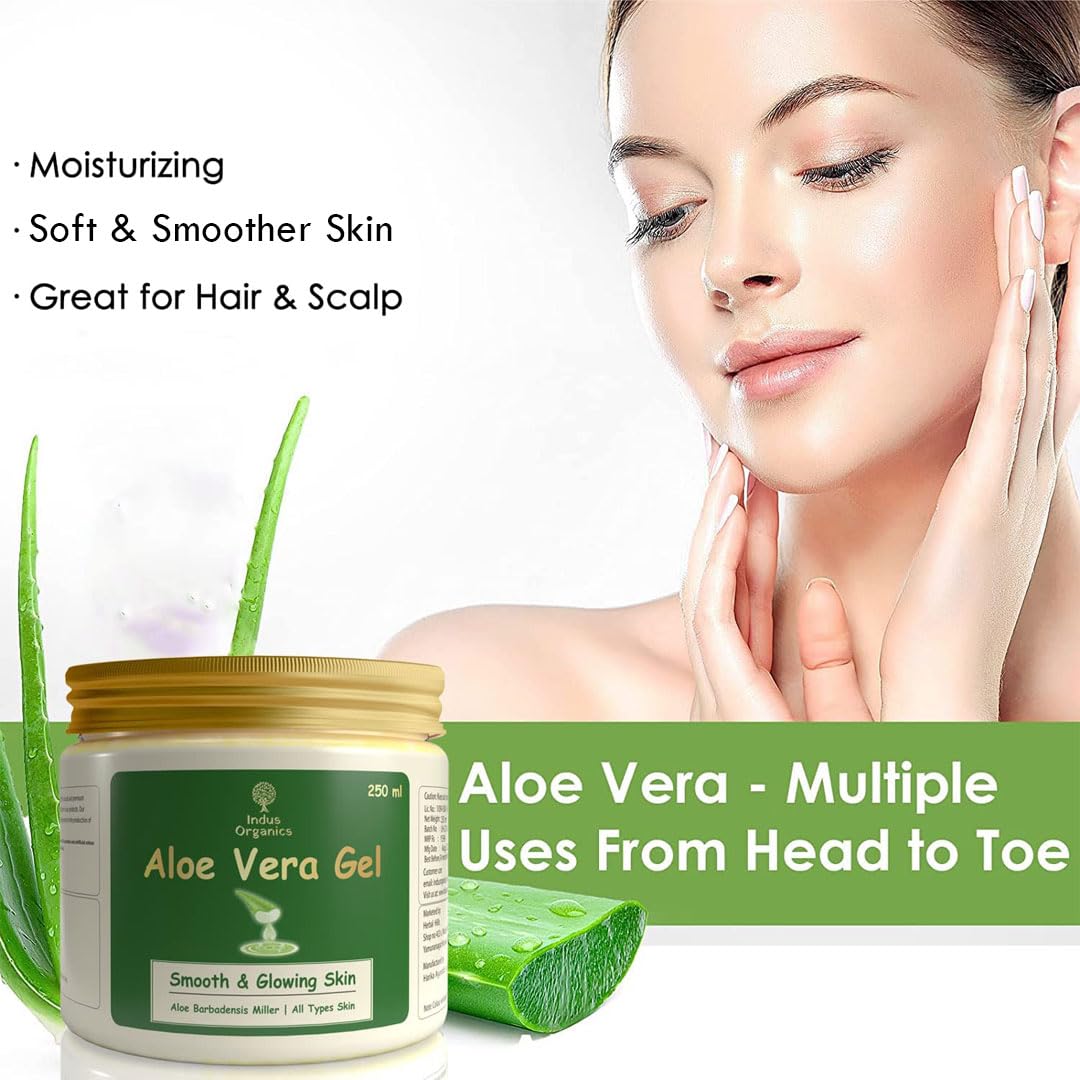 Indus Organics Aloe Vera Gel for Skin and Hair 250 ml | Hydrating, Moisturizing, Soothing Skin | Multipurpose Gel | 1