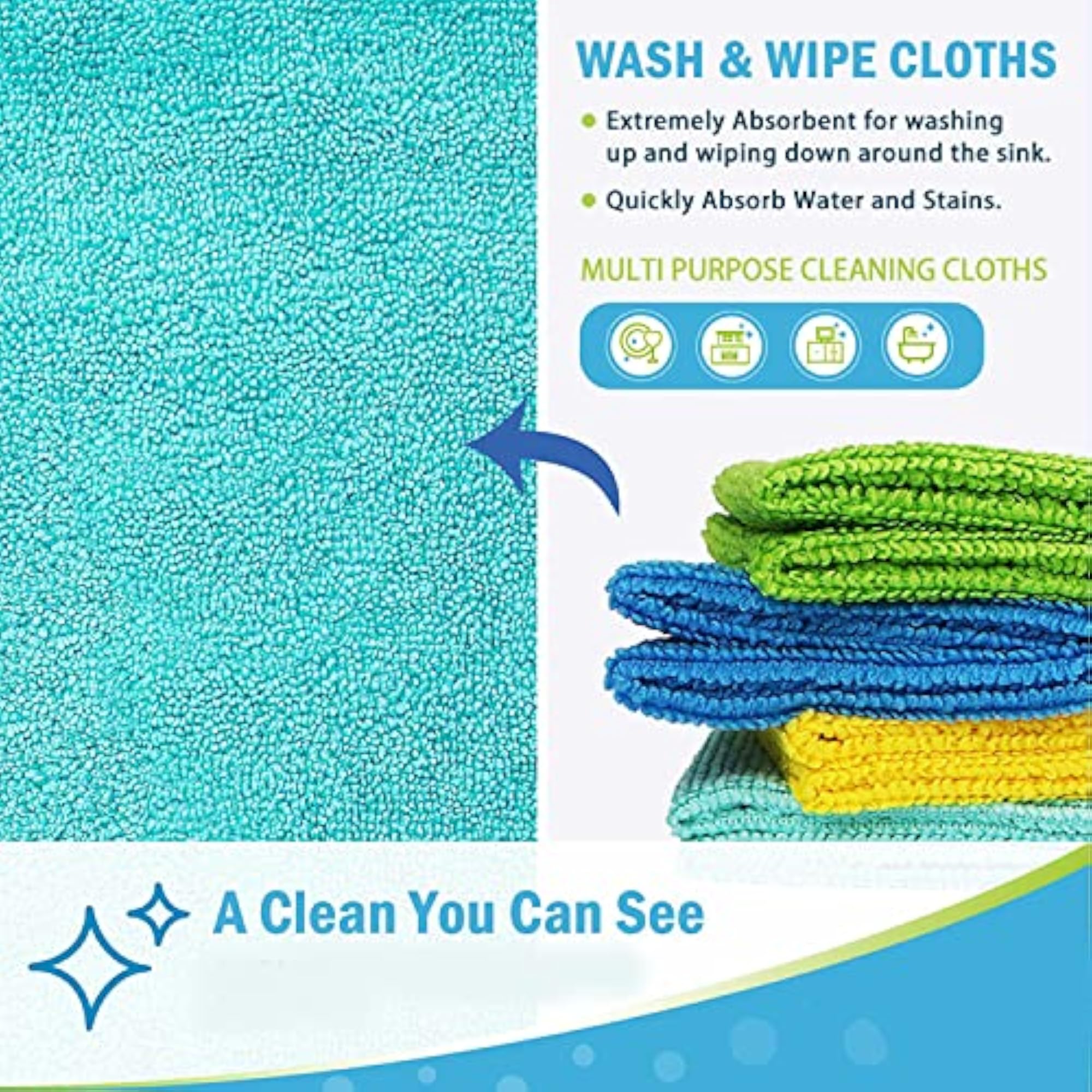 2 Pcs Microfiber Cloths, 40cm x 40cm, Multicolor