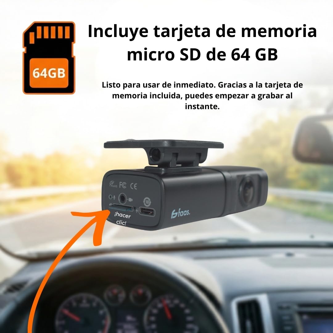 Faas S80 Dash CAM Coche 4K Delantera y Trasera – Cámara para Coche con Tarjeta 64GB Incluida, WiFi, Visión Nocturna, G-Sensor, Modo Parking & Gran Angular 160°