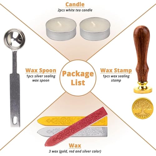 Miniatura 3 de Mingting - Kit de sellos de cera, clásico antiguo y antiguo kit de sellos de cera con letras iniciales, caja de regalo con mango de madera vintage y