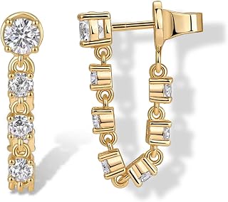 PAVOI Chain Earrings for Women, 14K Gold Plated CZ Huggie Dangle Earrings