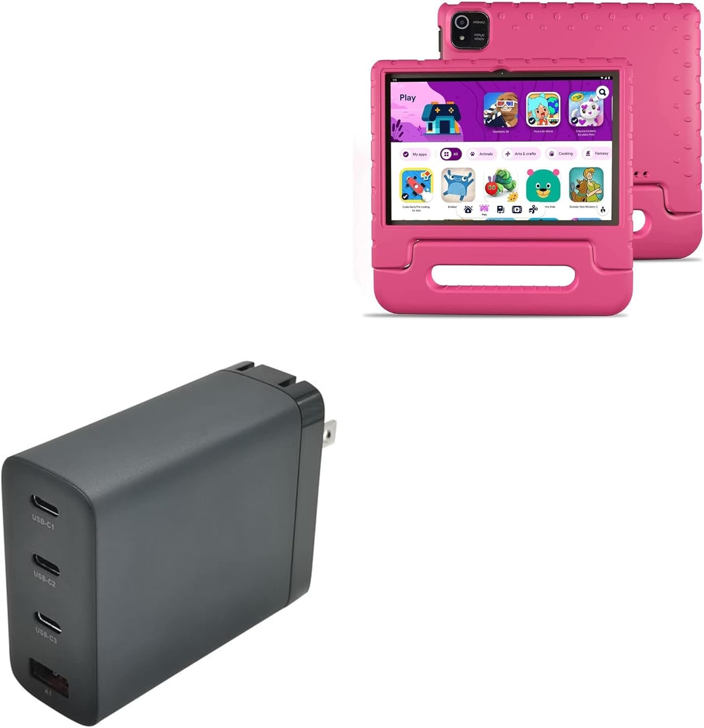 BoxWave Charger Compatible with NOBKLEN Kids Tablet JR-J10 (10 in) - PD GaNCharge Wall Charger (100W), 100W Tiny PD GAN Type-C and Type-A Wall Charger - Jet Black