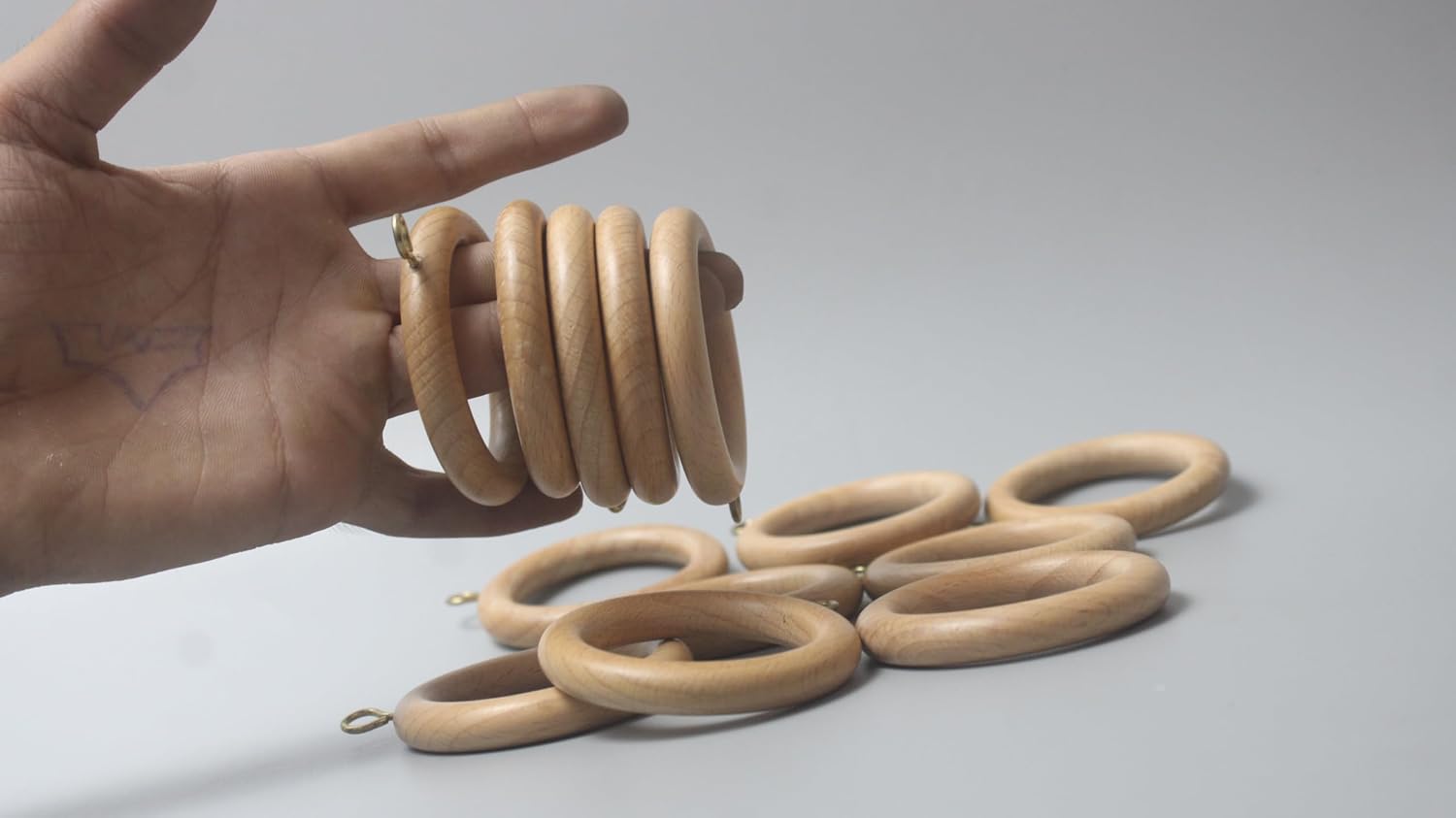 Wooden Curtain Rings for Window and Door Decoration, Set of 24 Wood Drapery Rings with Screw Eye | Inner Dia 1.75 Inch and Outer Dia 2.5 Inch (50), Natural