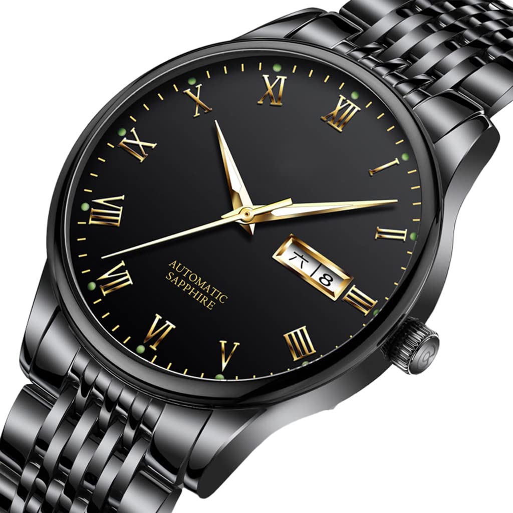 Męski nowoczesny mechaniczny zegarek z paskiem ze stali nierdzewnej automatyczny świecący wielofunkcyjny wodoodporny zegarek na rękę Chronograf zegarek (kolor: A)
