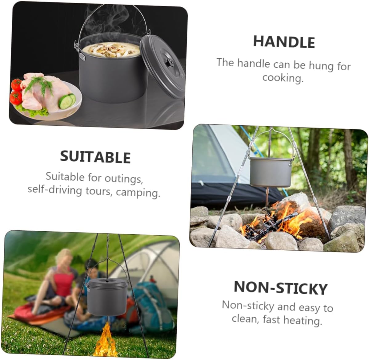 1Pc Durable Camping Pot with Folding Handle Capacity Outdoor Cookware for Hiking and Family Dining Lightweight Alumina Design for Campfire Cooking