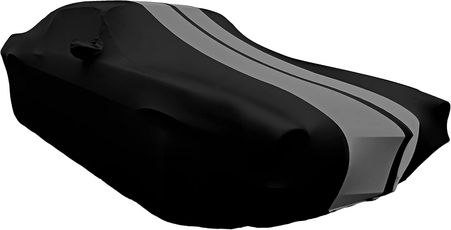 1967-1981 Camaro Indoor Car Cover Ultraguard Sport Series Stretch Satin - The Ultimate Custom Fit for Classic Chevrolet Camaro (Black with Gray Stripes)