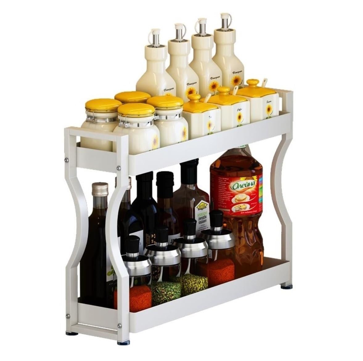 FYIYIEW spice rack, 2 Tier Spice Rack 304 Stainless Steel Organizer Kitchen Countertop Storage Shelf(White,30 * 12.5 * 36.5cm)