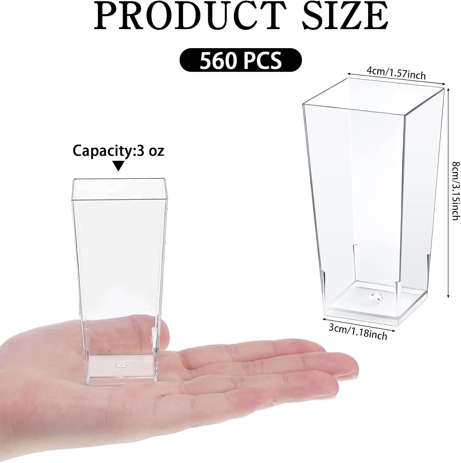 560 Pack 3 oz Mini Dessert Cups Tall Clear Parfait Cups Square Plastic Cheesecake Shooter for Appetizers Desserts Mousse Chocolate