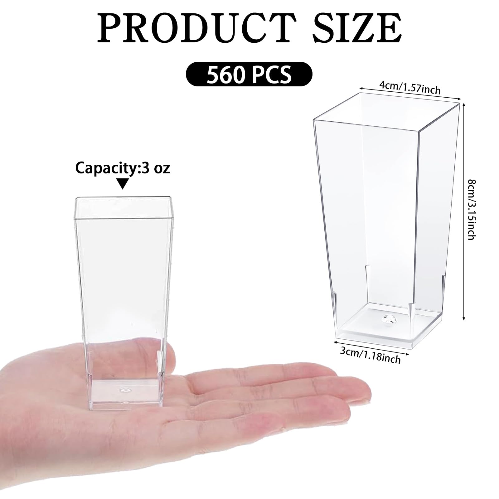 Mini-Dessertbecher, groß, transparent, quadratisch, Kunststoff, Käsekuchen, Shooter für Vorspeisen, Desserts, Mousse, Schokolade, 560 Stück