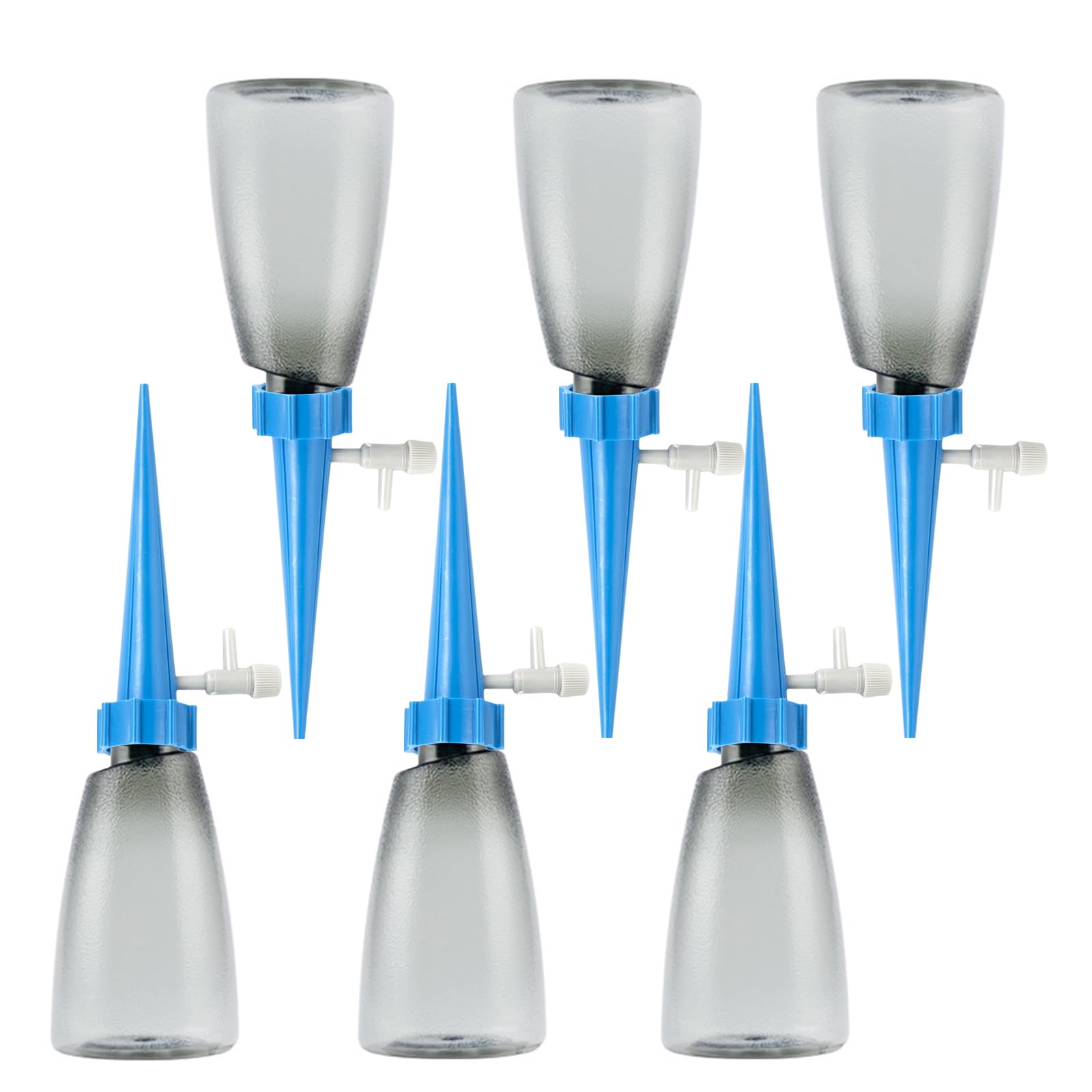 JOYART Plant Waterer with 500ml Bottles 6Pcs Set, Automatic Plant Watering Devices, Self Watering System, Dripper Spike with Slow Release Control Valve Switch for Indoor Outdoor Plants - Blue