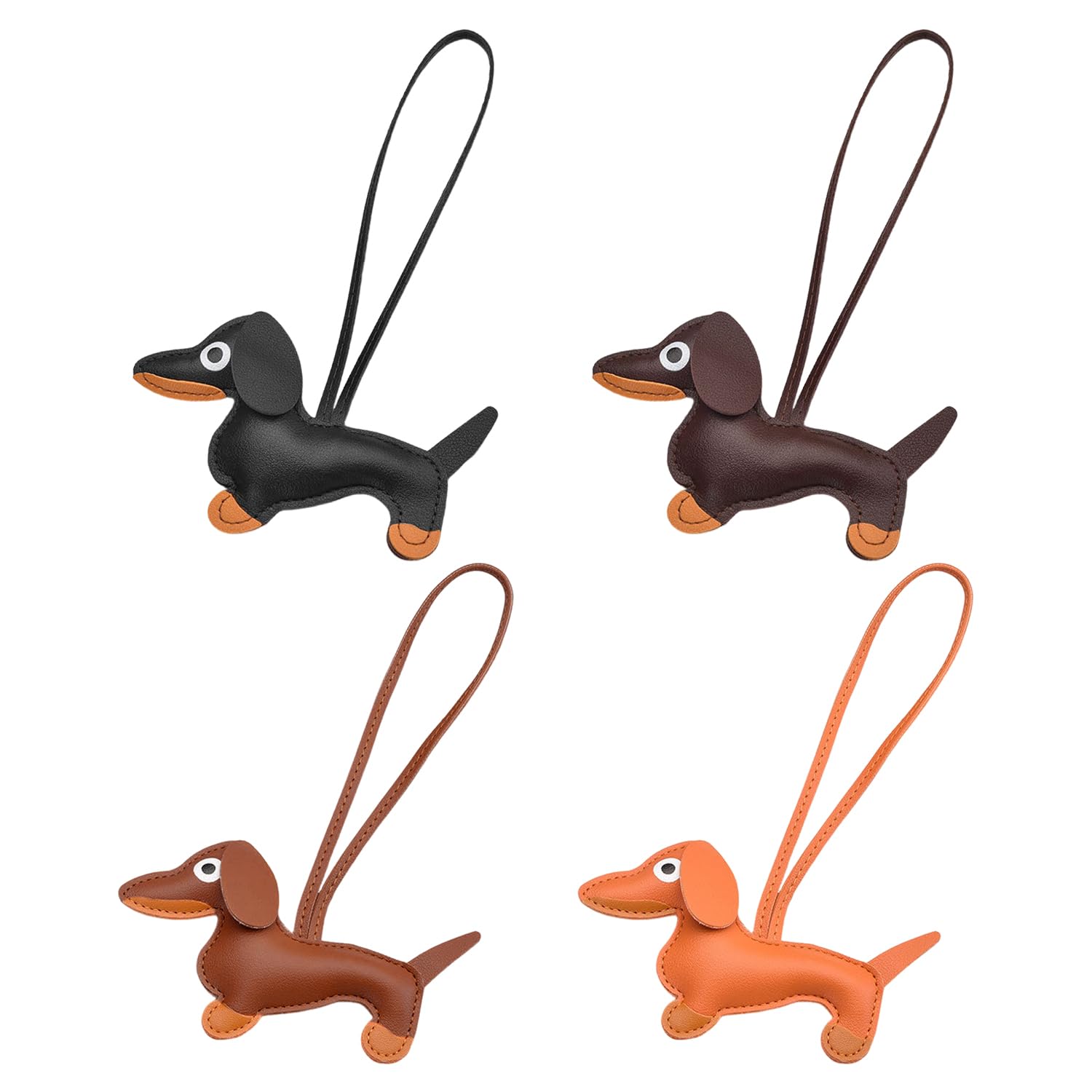 OODJVN 4 Dachshund Ornaments, Cute Leather Keychain, Gift For Pet Lovers, Suitable For Backpack Decoration, Gift Giving.