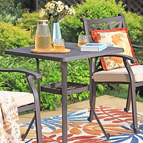 Sophia & William Cast Aluminium Patio Bistro Bar Table Square With 1.97" Umbrella Hole, Premium Bronze Outdoor Dining Table For Porch Balcony Backyard, 27.5" L X 27.5" W X 29.1" H #TOP7