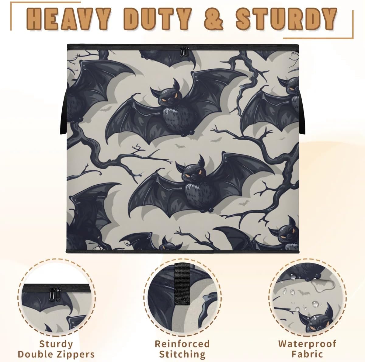 Honeybaby 214L Extra Large Comforter Storage Bag Halloween Cartoon Bats Storage Totes with Lids Waterproof Closet Organizer Folding Blanket Storage Bags for Clothes Bedding Pillows