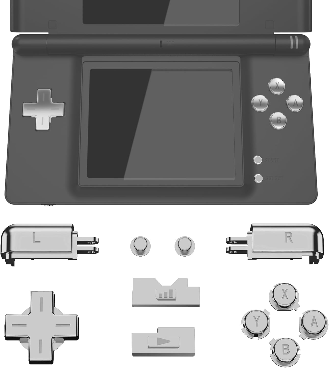 eXtremeRate Scarlet Red Replacement Full Set Buttons for Nintendo DS Lite Handheld Console, Custom D-pad A B X Y Start Select R L Power Volume Keys for Nintendo DS Lite NDSL - Console NOT Included