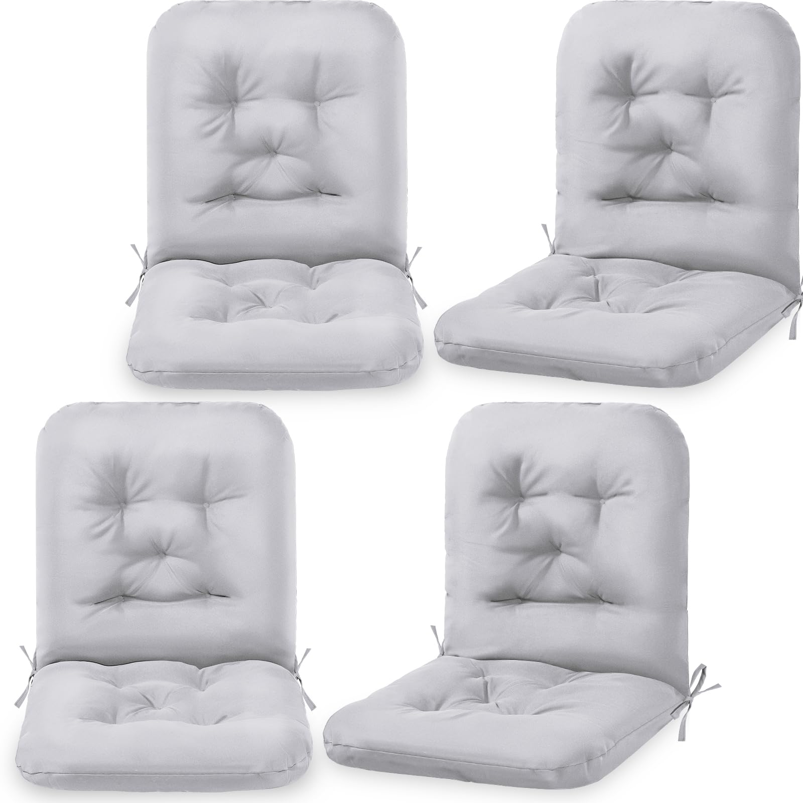 Tufted Back Chair Cushion Indoor Outdoor Seat Back Chair Cushions Weather Resistant Patio Cushions for Outdoor Furniture Chairs(Light Gray, 4 Pack)