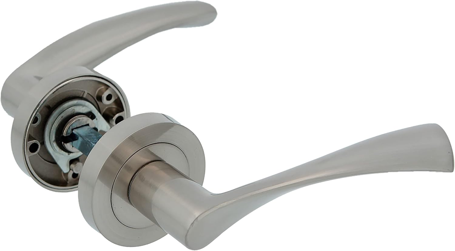 Amig - Set of Zamak Rosette Door Handles | ISHI RX Model | Diameter 52 mm | 8 mm Square | Elegant and Simple Design | Brushed Nickel Aluminium