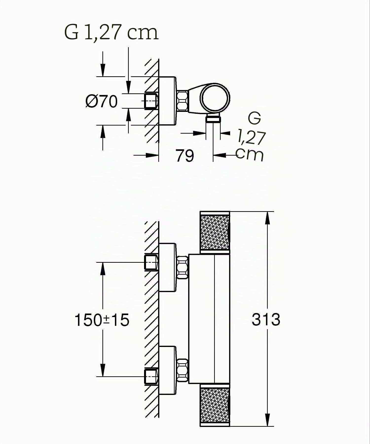 GROHE mitigeur robinet thermostatique douche Precision Feel, montage mural, indicateur de température, poignées moletées, filtres intégrés, rosaces incluses, chromé, 34790000 (Import Allemagne)