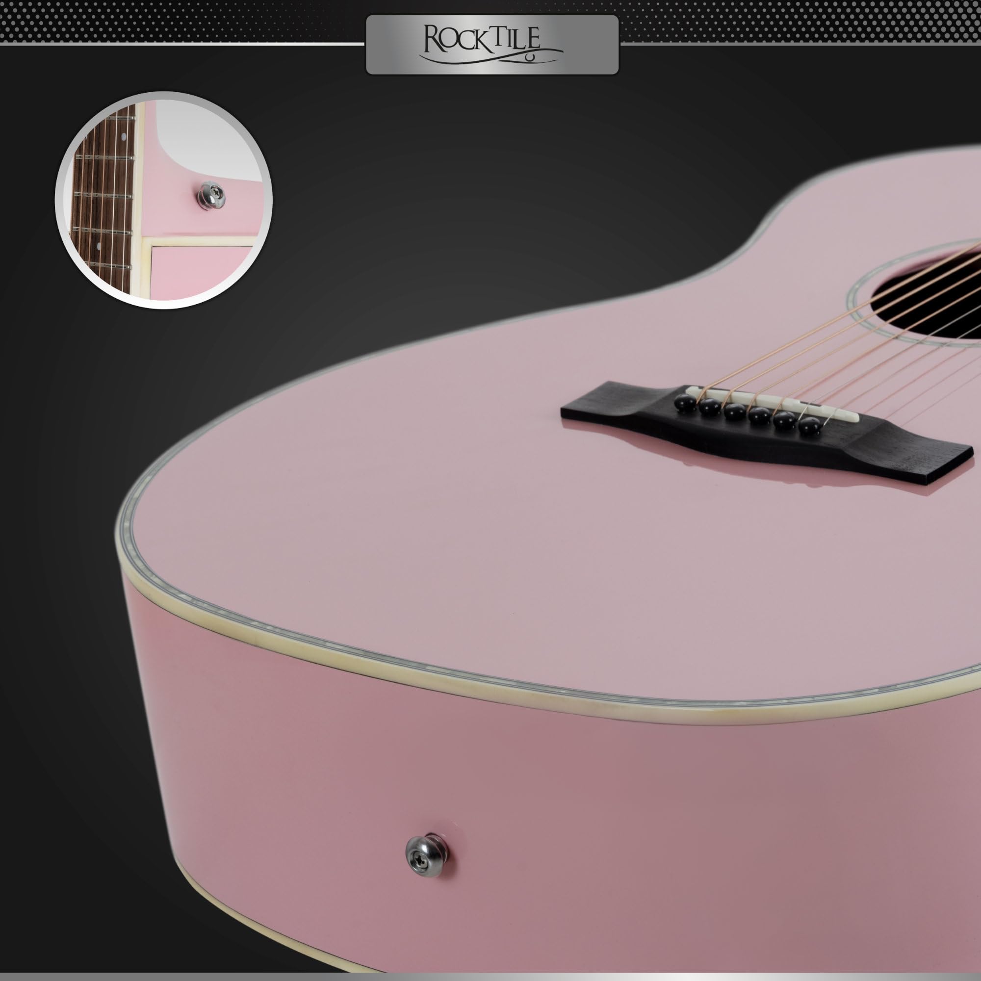 Rocktile WSC-150C-PK Westerngitarre - 6-saitige Grand Auditorium Akustikgitarre mit Cutaway - massive Fichtendecke & Mahagoni-Korpus - Palisandergriffbrett - Gloss Finish - Pink