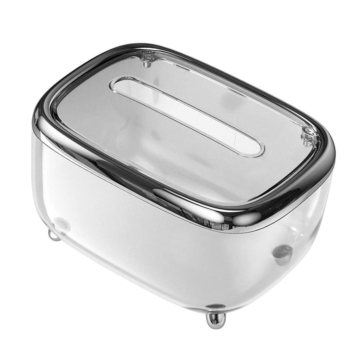 Tissue Paper Boxes, Paper Napkin Box Holder, Fixed Buckle Pulling Tissue Box Cover for Home Office Bedroom, ABS Clear Convenient, Desktop Dustproof Tissue Basket (Silver)-image-13