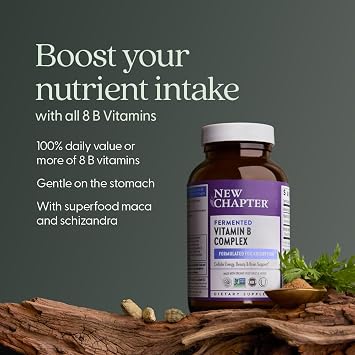 New Chapter USDA Organic Fermented Vitamin B Complex, 60 Count | ONE Daily for Cellular Energy, Brain, and Beauty Support, 100% Vegan, Gluten Free, Certified Organic B Vitamins