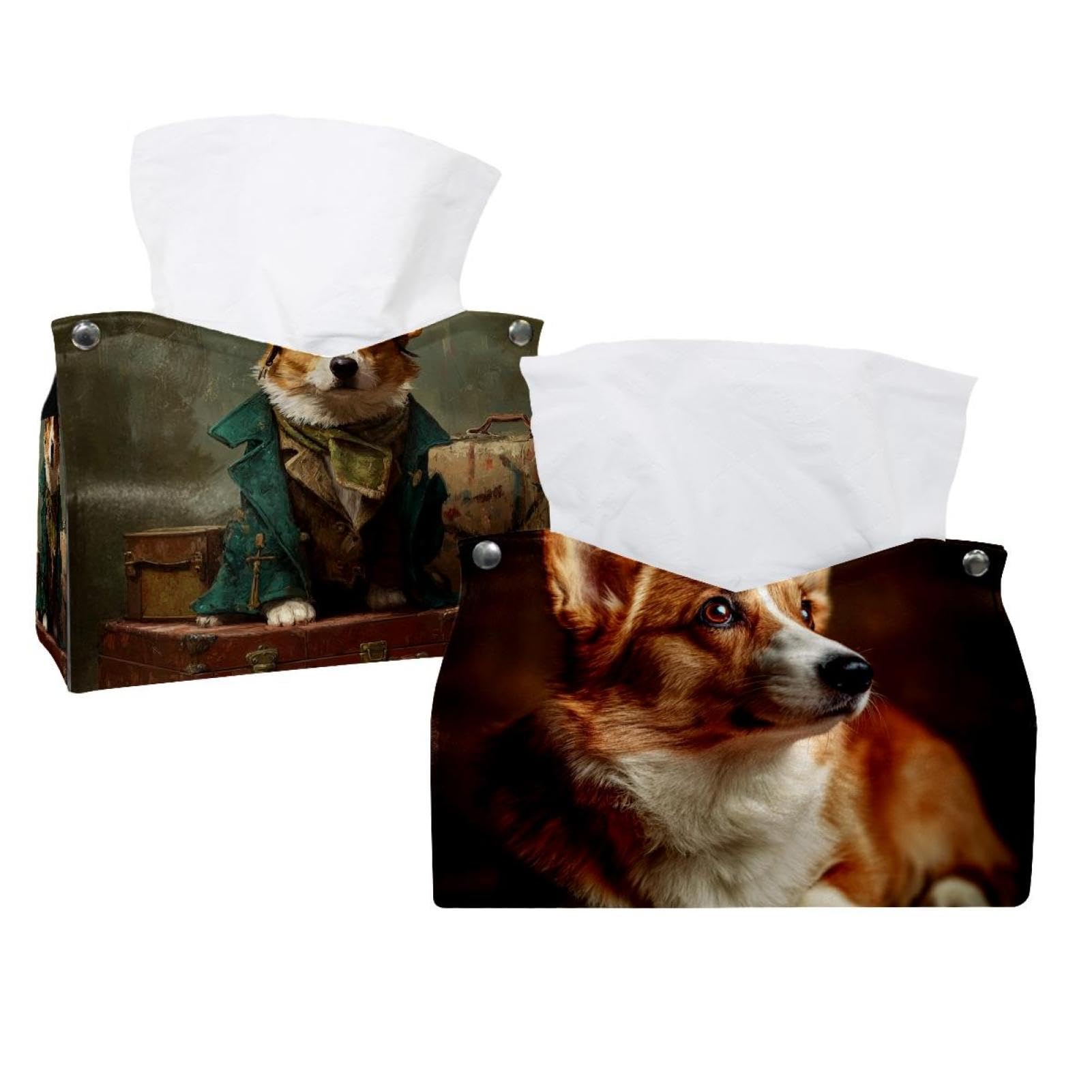 Boîte à mouchoirs en cuir Corgi idéale pour la salle de bain et l'auto