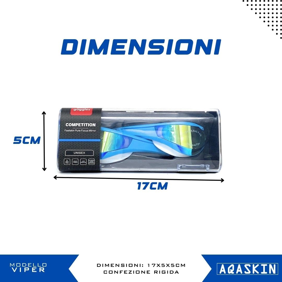 Occhialini Nuoto Professionale Modello VIPER - Anti-Appannamento e Anti-Perdita - SCONTI QUANTITÀ - Piscina e Mare per Adulti e Bambini, 6 ponti nasali, cinturino doppio.