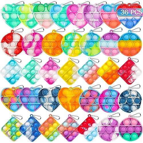 Pop Fidget Toys Valentine's Day Gifts for Kids Party Favors Mini Pop Keychain It Fidget Toy Packs for Classroom Prizes Sensory Toys (36PCS Three Shape)