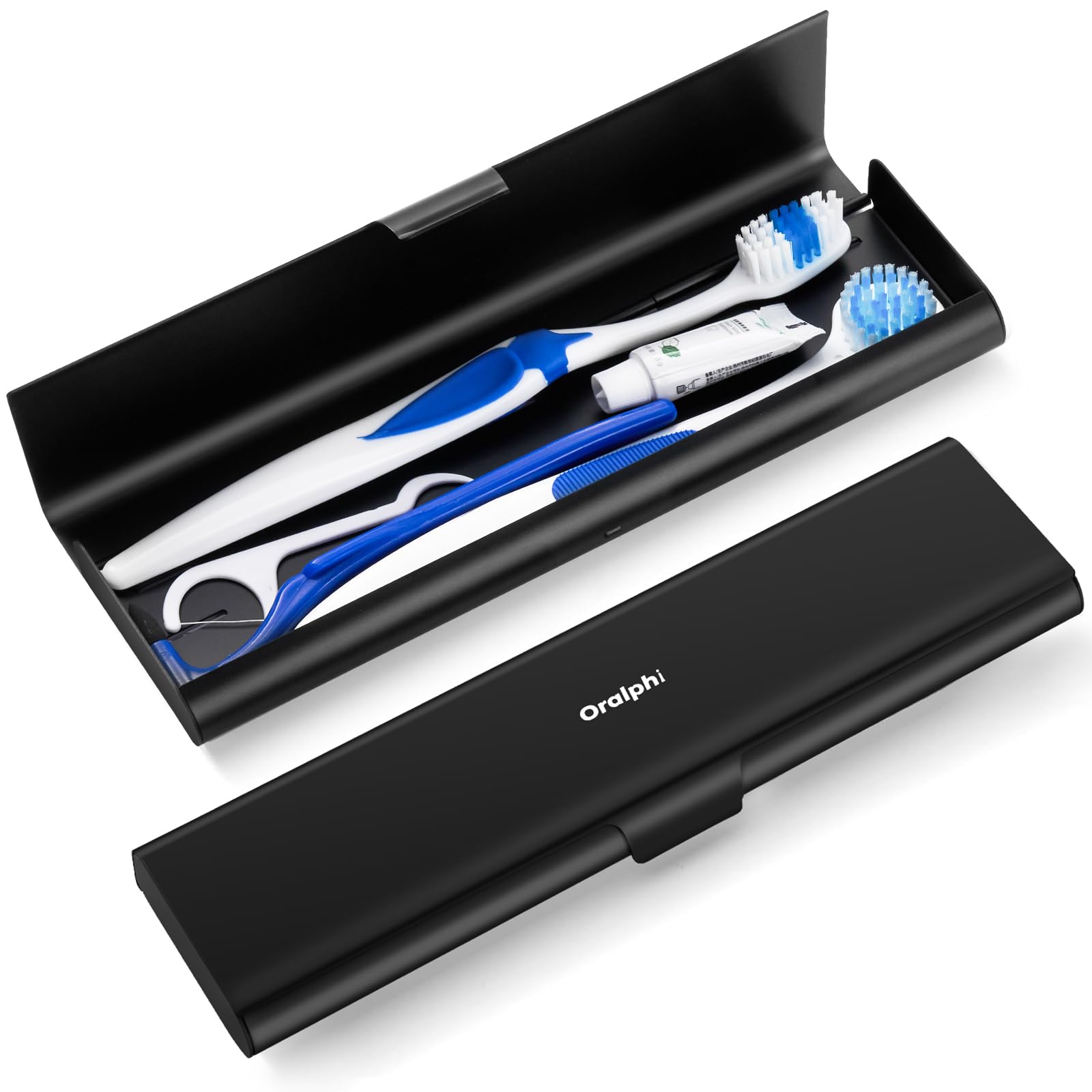 Oralphi Breiteres Aluminium-Zahnbürstenetui, zahnbürste reiseetui, Zahnbürsten etui für Kinder und Erwachsene, geeignet für Reisen, Bad, Camping, Geschäftsreisen - Schwarz, 1 Stück