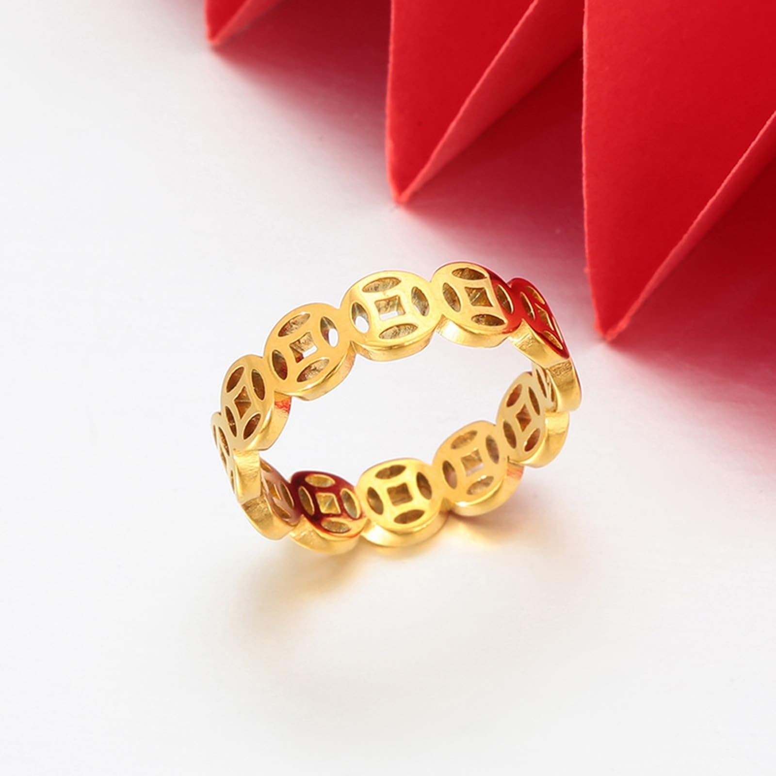 Anillo de oro auténtico para parejas, 9 K/14 K/18 K, oro amarillo, anillos de boda huecos