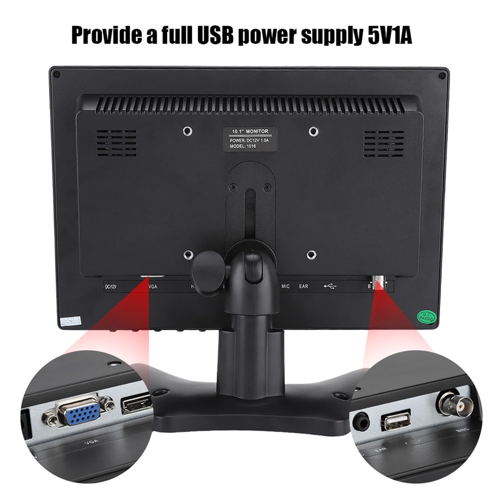 Tosuny 10.1 Pulgadas Monitor Portátil 1920x1200 16:10 LED Full HD Pantalla Monitor Altavoz Dual con Entrada HDMI/VGA/AV/BNC(Enchufe UE)