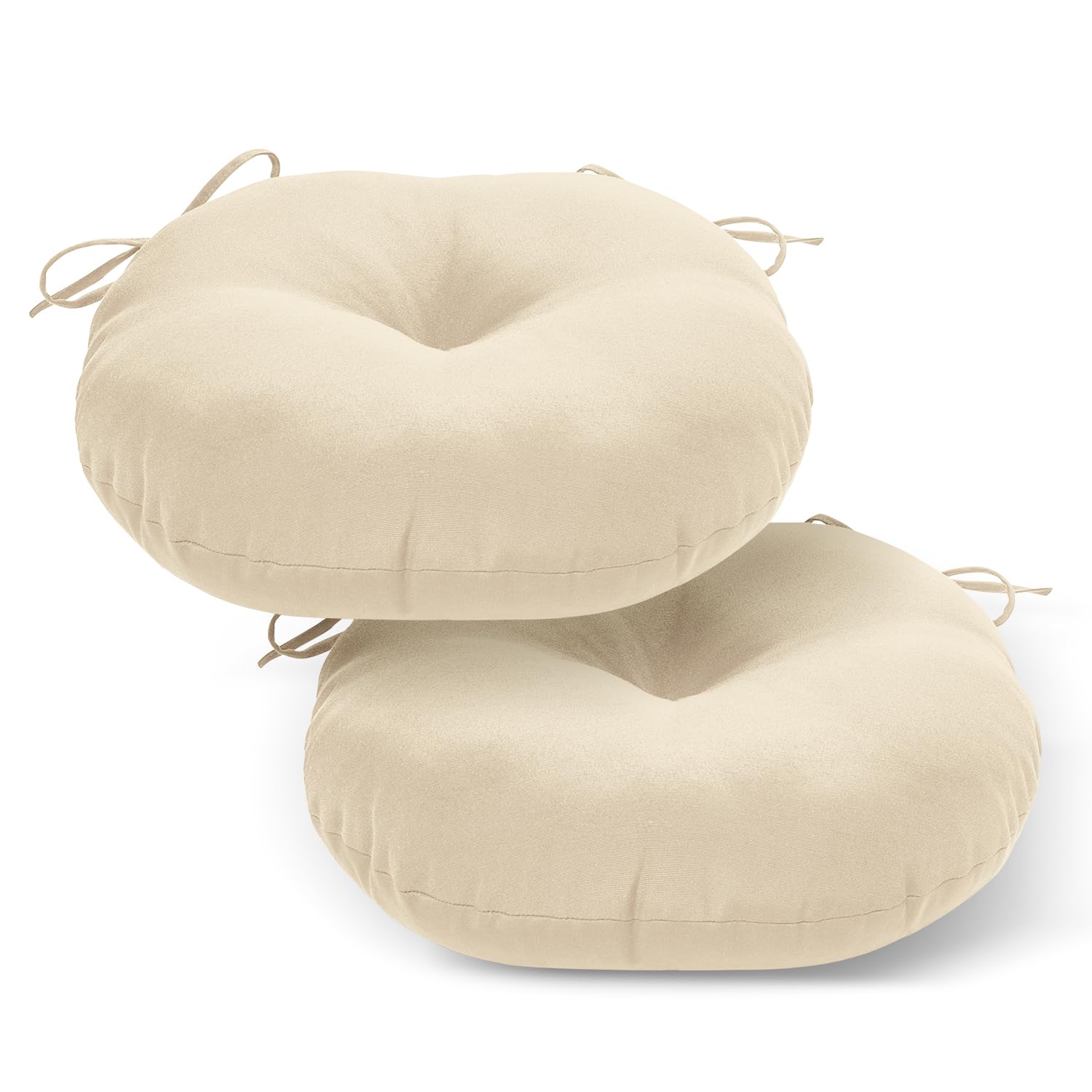 LOVTEX Bistro Chair Cushions Set of 2, Outdoor Round Chair Cushions 15 Inch, Waterproof Round Outdoor Cushions with Ties, Beige Outdoor Chair Cushions for Patio Furniture