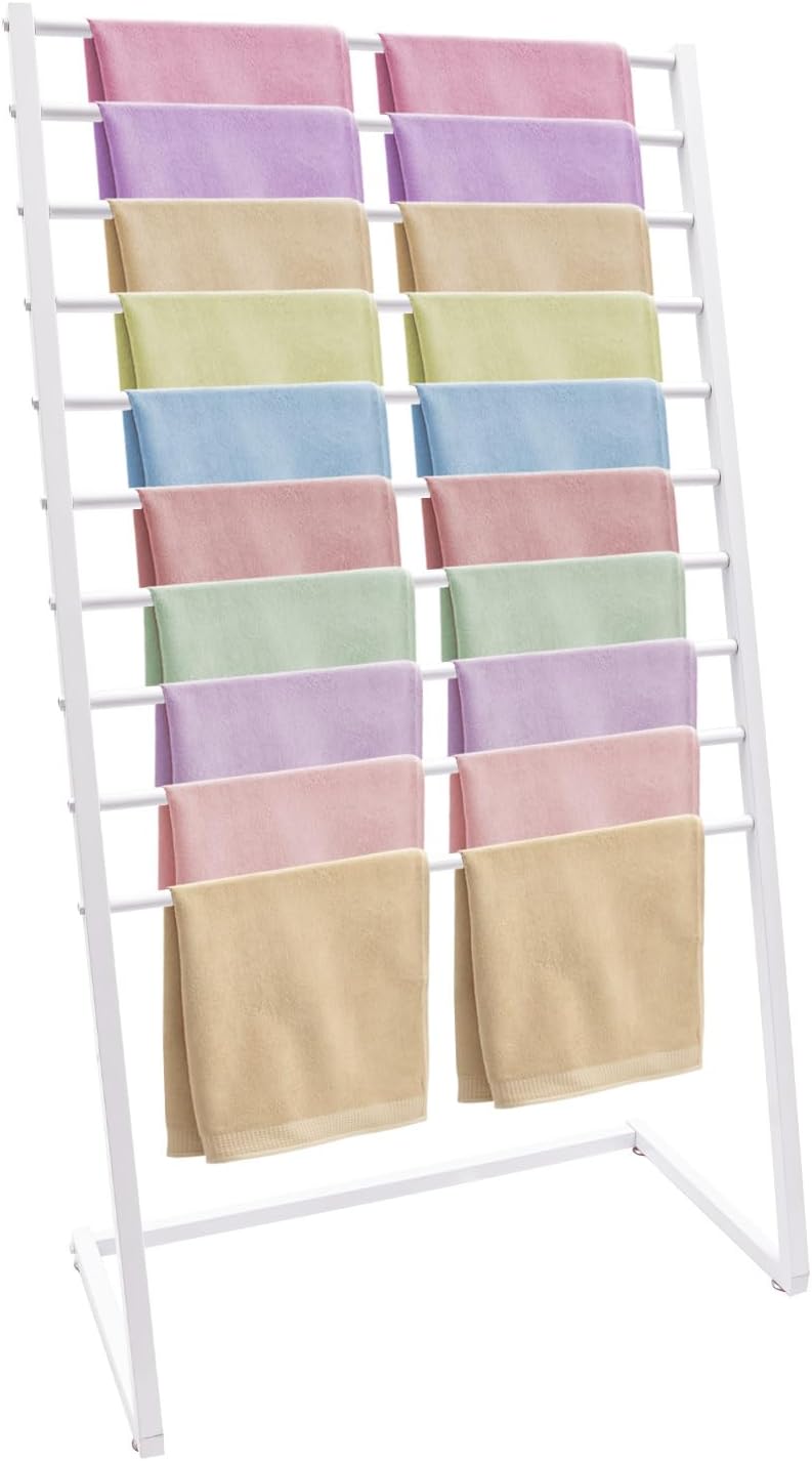 Scarf Display Stand, 10 Tier Freestanding Scarf Rack 80cm Metal Scarf Holder Organizer Floor Standing Scarf Display Stand for Home, Commercial, Clothing Store (White)