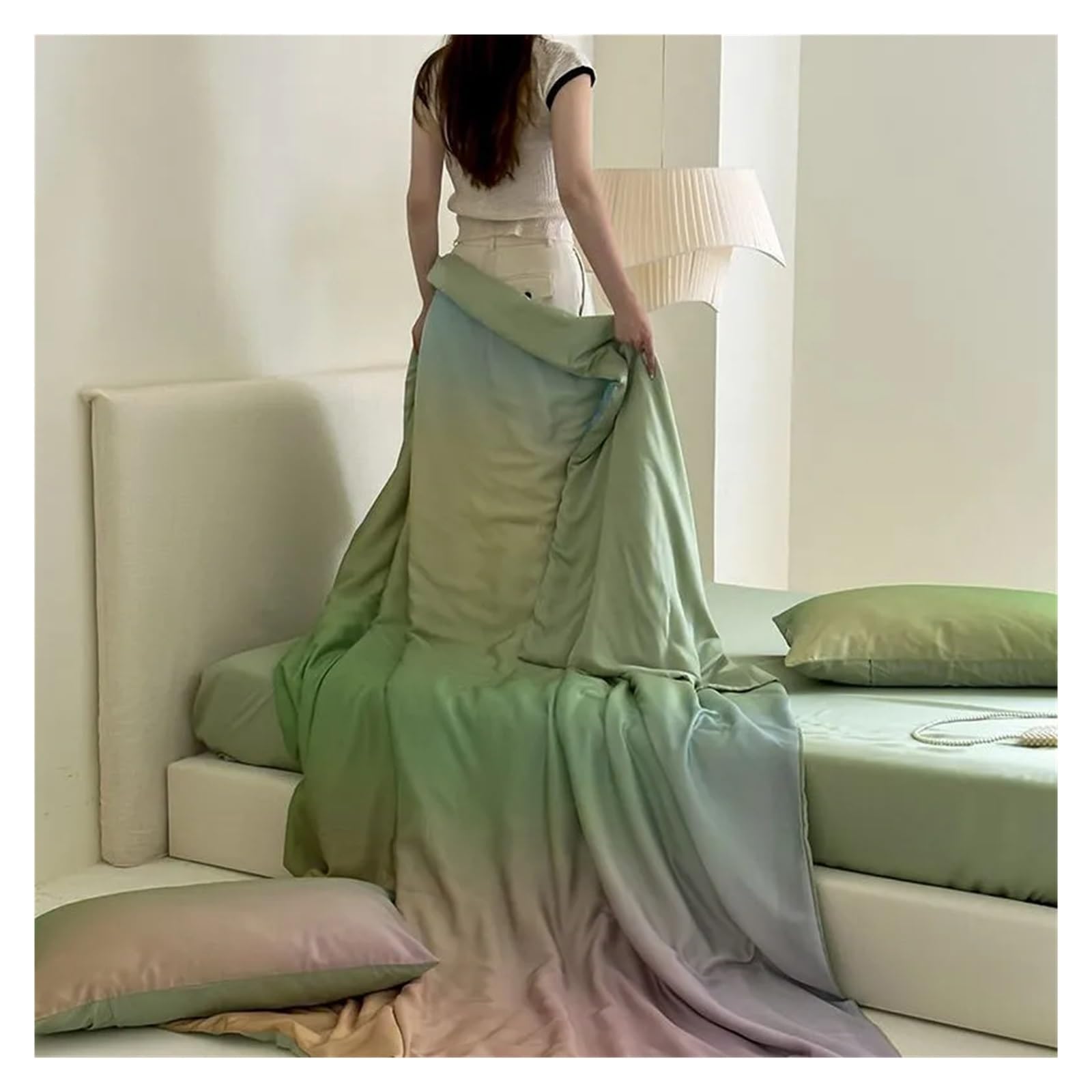 ADovz 4 pezzi queen size morbido setoso raffreddamento morbido trapuntato estivo piumino piatto lenzuolo 2 fodere Compatible with cuscini coperta sfumata viola,Lenzuola