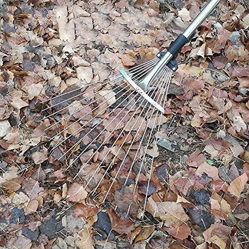 Verstellbarer Laubbesen aus Metall, Gartenrechen, Rasenrechen, Grasrechen mit 15mit 15 Zinken, für schnelles Reinigen, tragbarer Unkrautbesen, Strauchbesen für den Innenhof (Größe: 15 Zähne)