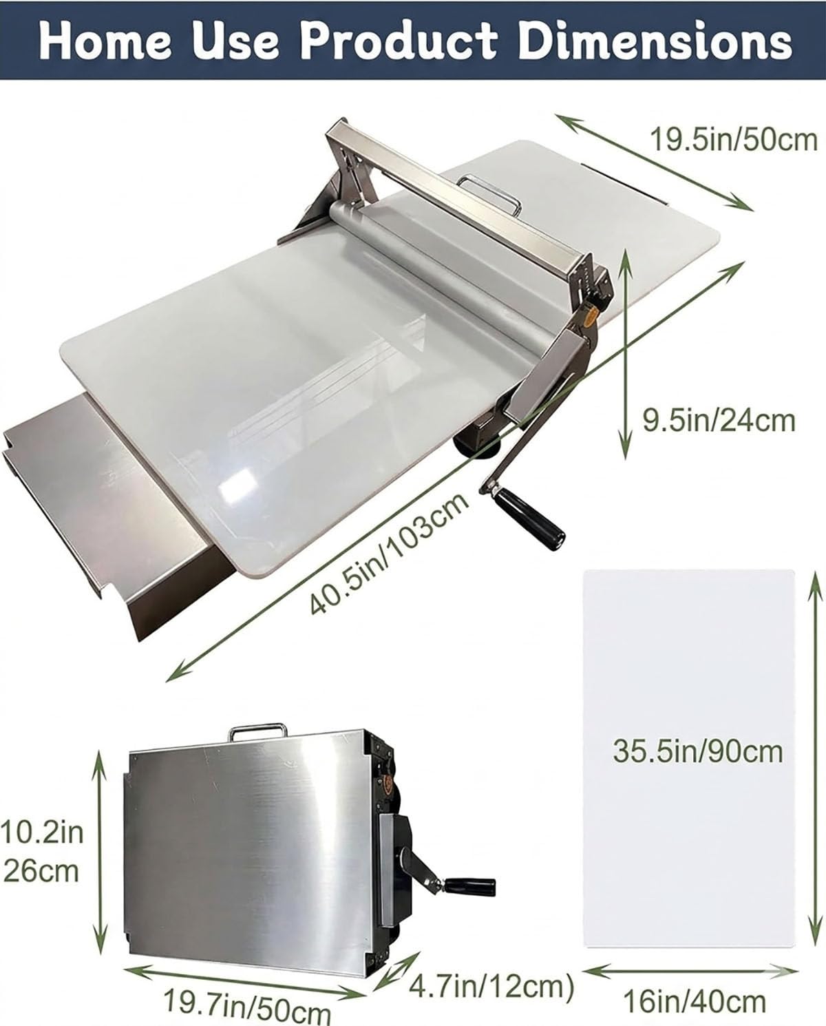 Laminoir Manuel Pliable 304 INOX - Machine à Pâte Pro 0-25mm, Laminoir Domestique pour Croissants, Pâte Feuilletée, Pizza et Biscuits - Design Compact Gain de Place 40x90cm