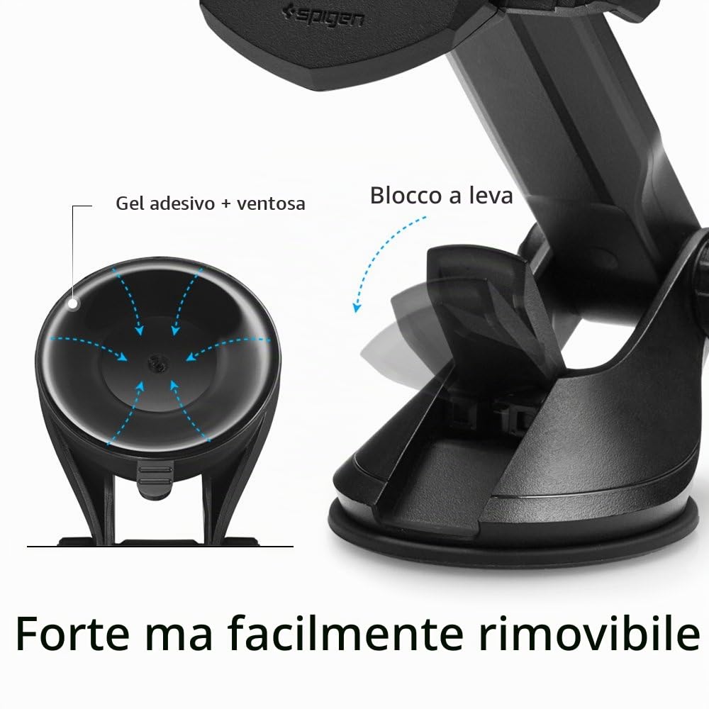 Spigen KUEL OneTap Supporto Telefono Auto per Parabrezza e Cruscotto, Porta Cellulare Auto, Modello in Carbonio, Ruotabile a 360° Compatibile con iPhone 17/16/15/14/13 Samsung S25/S24 Pixel 10 - Nero