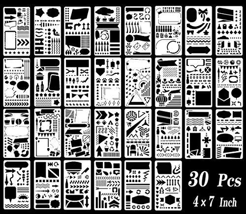 30PCS Journal Stencil 4x7 Inch Planner Stencils for Journal Notebook Diary Drawing Scrapbook