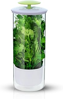 TechTack Herb Keeper Saver: Borosilicate Glass Fridge Container with Ventilation Slots, Adjustable Lid & Drainage - Keeps Cilantro, Herbs Fresh 3 Weeks