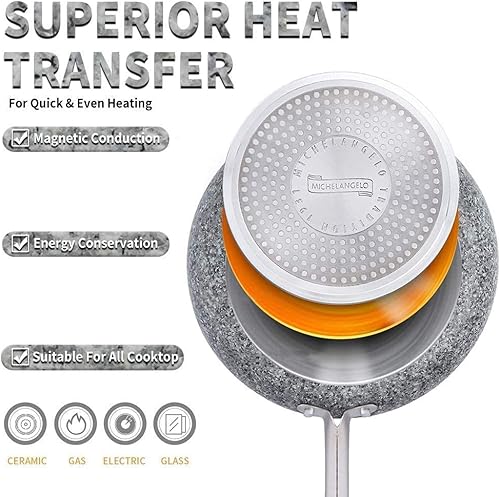 Miniatura 3 de MICHELANGELO Sartén de 8 pulgadas + 9.5 pulgadas + 10 pulgadas + 11 pulgadas, sartenes de piedra, sartén antiadherente con revestimiento derivado de
