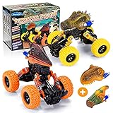 【Fácil de usar】 No requiere batería, no requiere carga, tire hacia atrás del juguete de dinosaurio y luego suéltelo, se moverá. Nuestro producto incluye dos coches de juguete, cuatro cabezas de dinosaurio diferentes, fáciles de instalar y transportar, juguetes perfectos para exteriores para niños de 3 a 7 años.