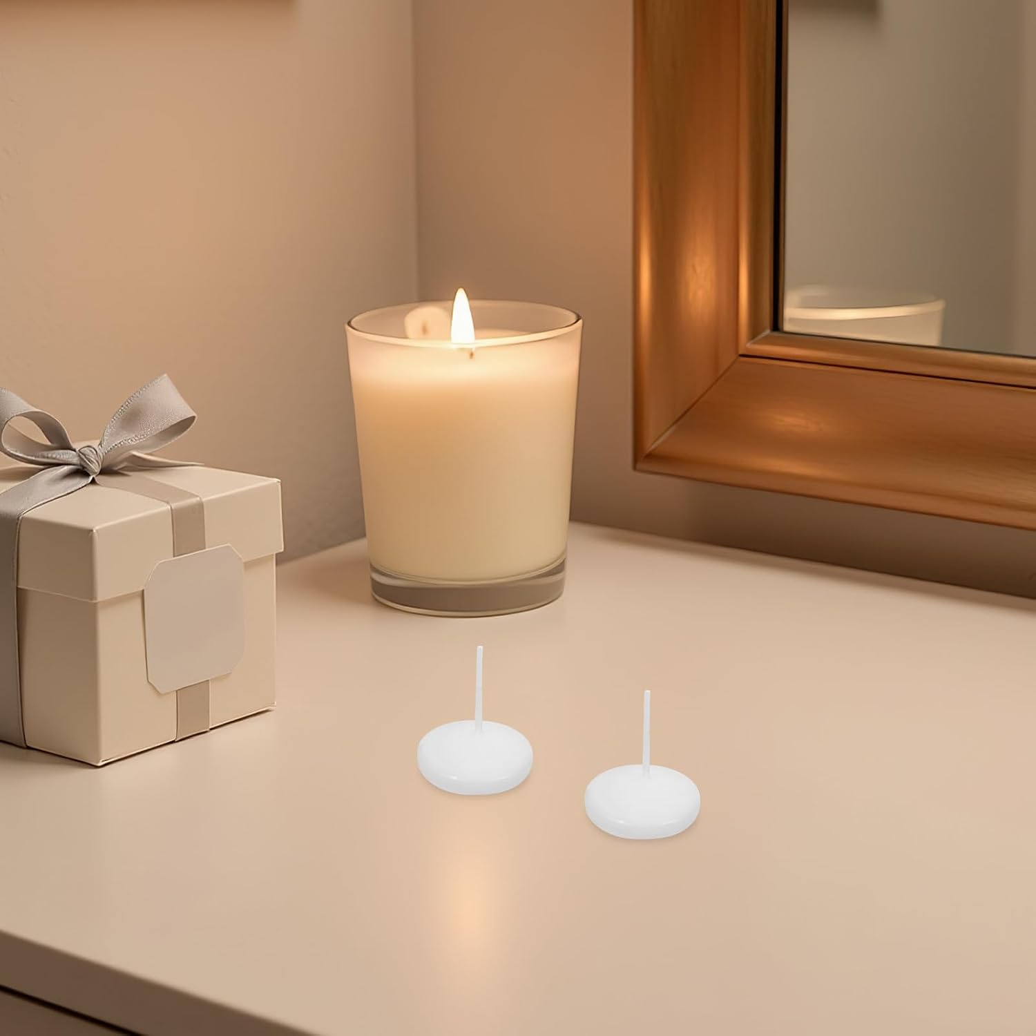 30pcs White Floating Candle Set, 1.6 Inch Small Dripless Wax