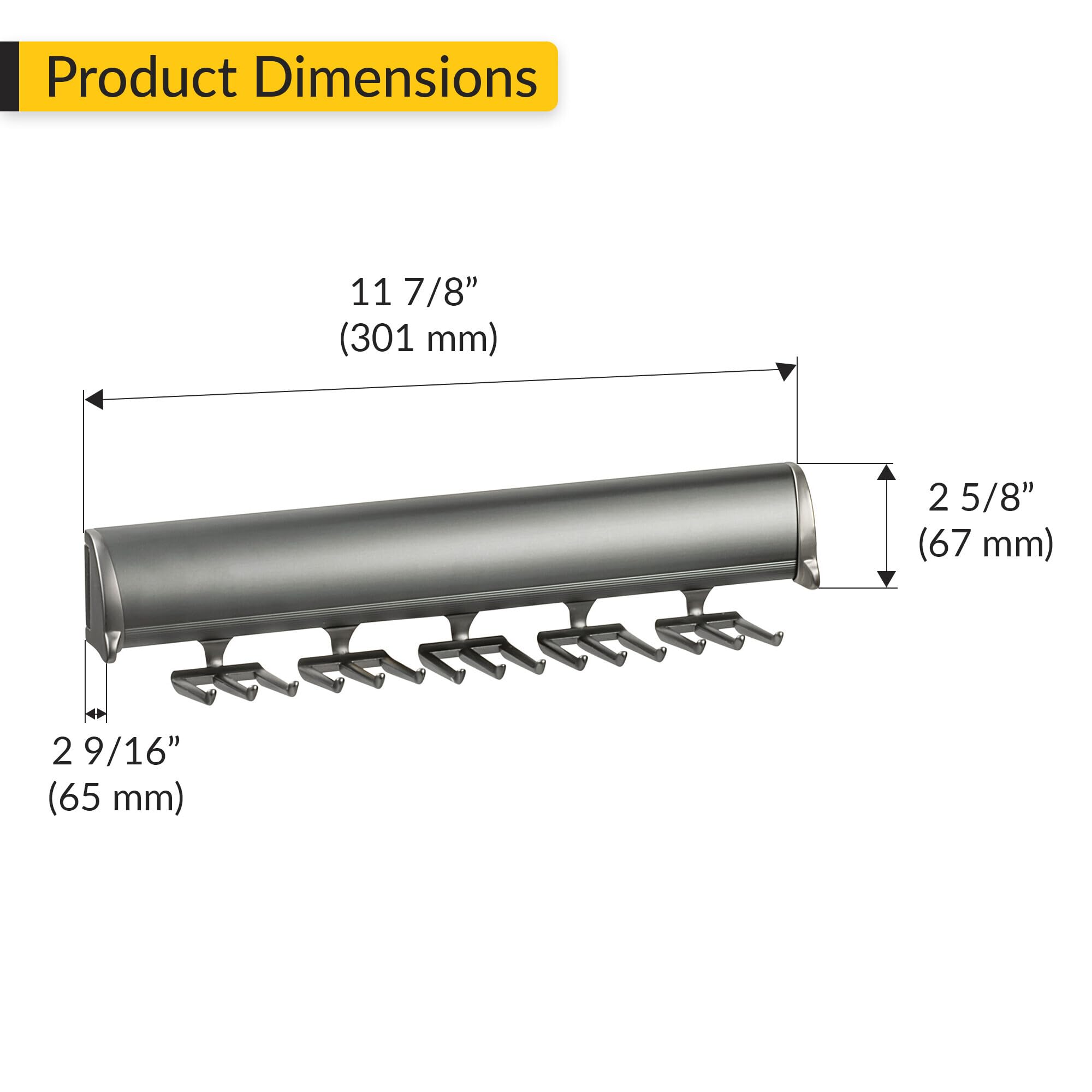 Brixwell QIK4-001 Tie Rack, 15 Hook with Full Extension Slide Slate Finish