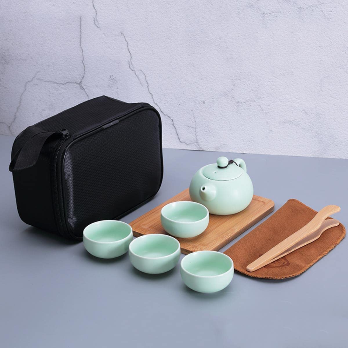 Juego de té de viaje portátil, cerámica Yaguang Kung Fu, una olla, cuatro tazas de oficina, regalos de negocios, juego de 8 piezas