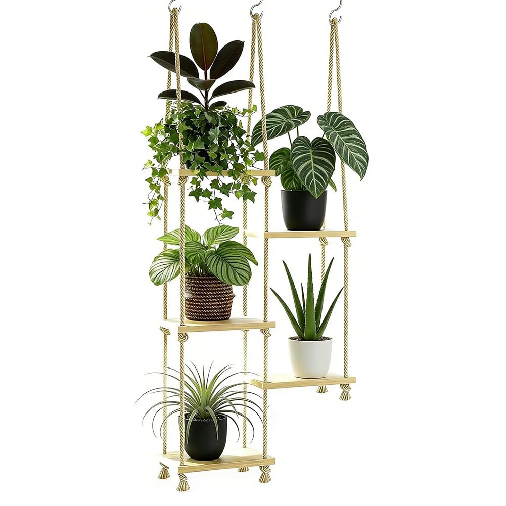 Étagères suspendues en bois pour protéger vos plantes de l'ombre